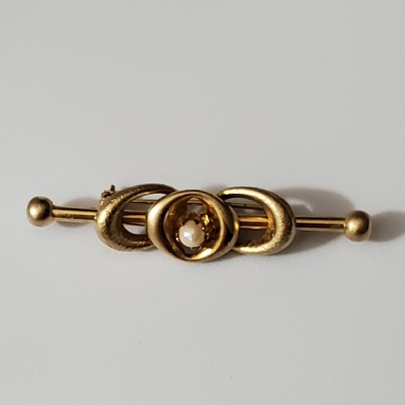 Vintage brooch pearl gold unique retro mod estate 50's 60's pin vtg wedding - Picture 3 of 7